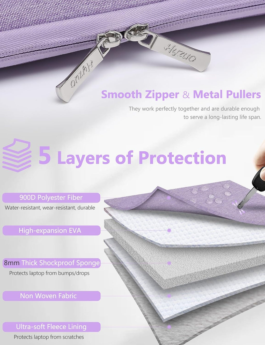 HYZUO 15-16 Inch Laptop Sleeve Bag for MacBook Pro 16 M4/M3/M2/M1 2025-2019, 15" Surface Book, Portable NoteBook Case for 15" 15.6" HP Dell Lenovo ThinkBook Asus Acer Samsung HUAWEI, Lilac Purple