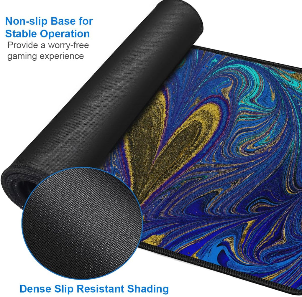 Large Mouse Pad, 31.5x15.7 inch Large Extended Computer Keyboard Mouse Mat, Water Resist Non-Slip Mousepad Rubber Base Long XXL Desk Mouse Pad for Work & Gaming, Office & Home, Blue Heart