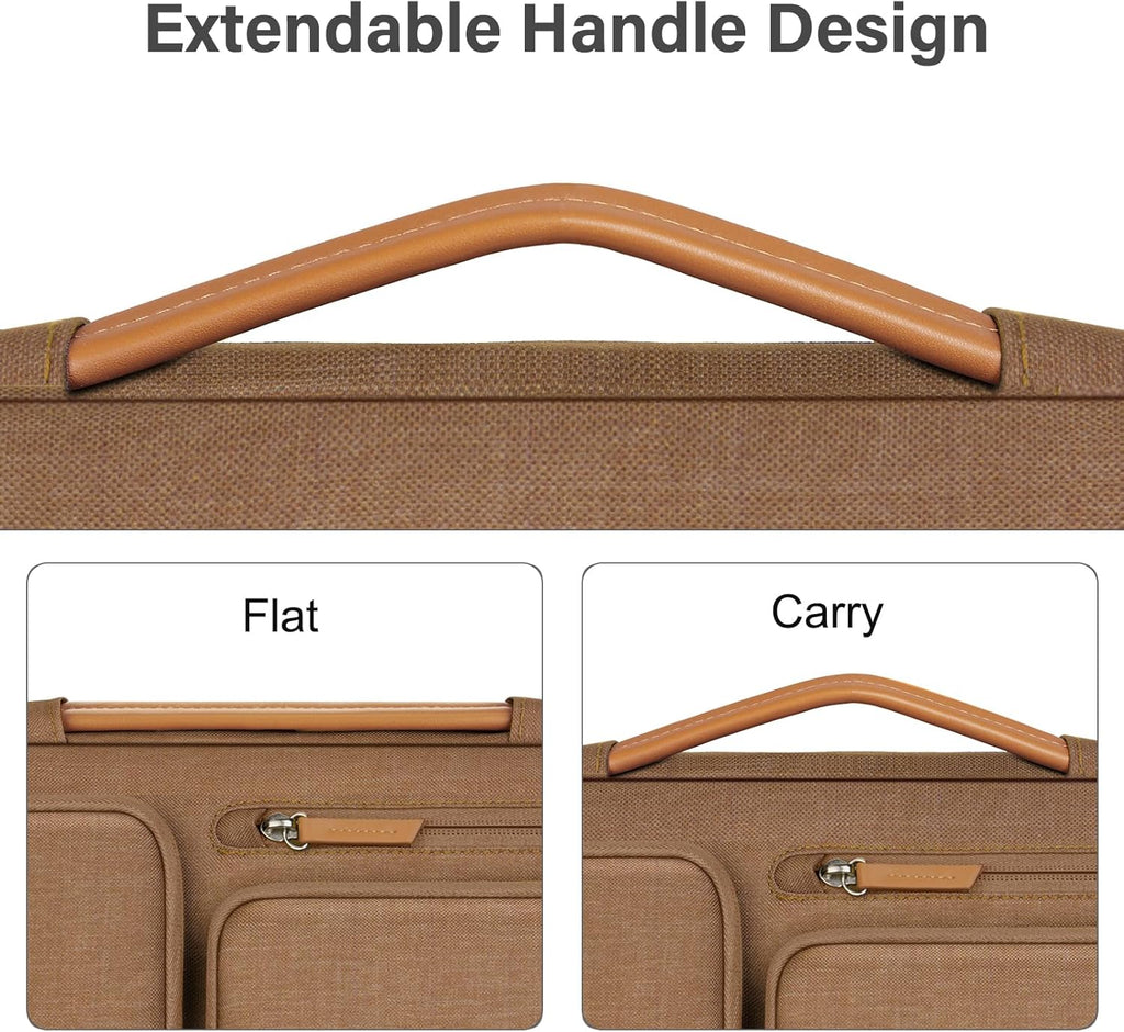 MOSISO 360 Protective Laptop Shoulder Bag,15-15.6 inch Computer Bags Compatible with MacBook Pro 16 inch, HP, Dell, Lenovo, Asus Notebook,Side Open Messenger Bag with 4 Zipper Pockets, Mocha