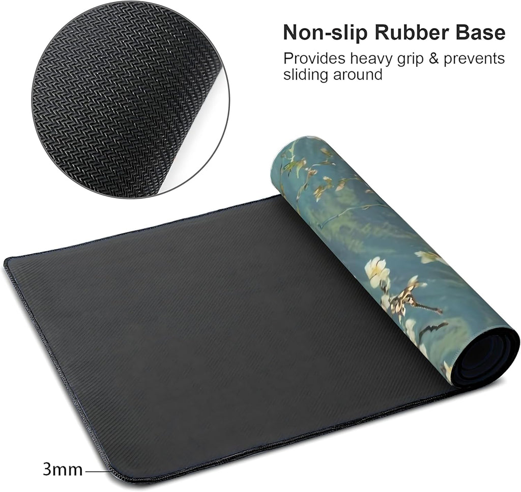 Almond Blossoms Large Mouse Pad,Gaming Keyboard Desk Pad,Extended Mouse Mat Non-Slip Rubber Base with Stitched Edges for Office Game Home XL 31.5"x11.8"