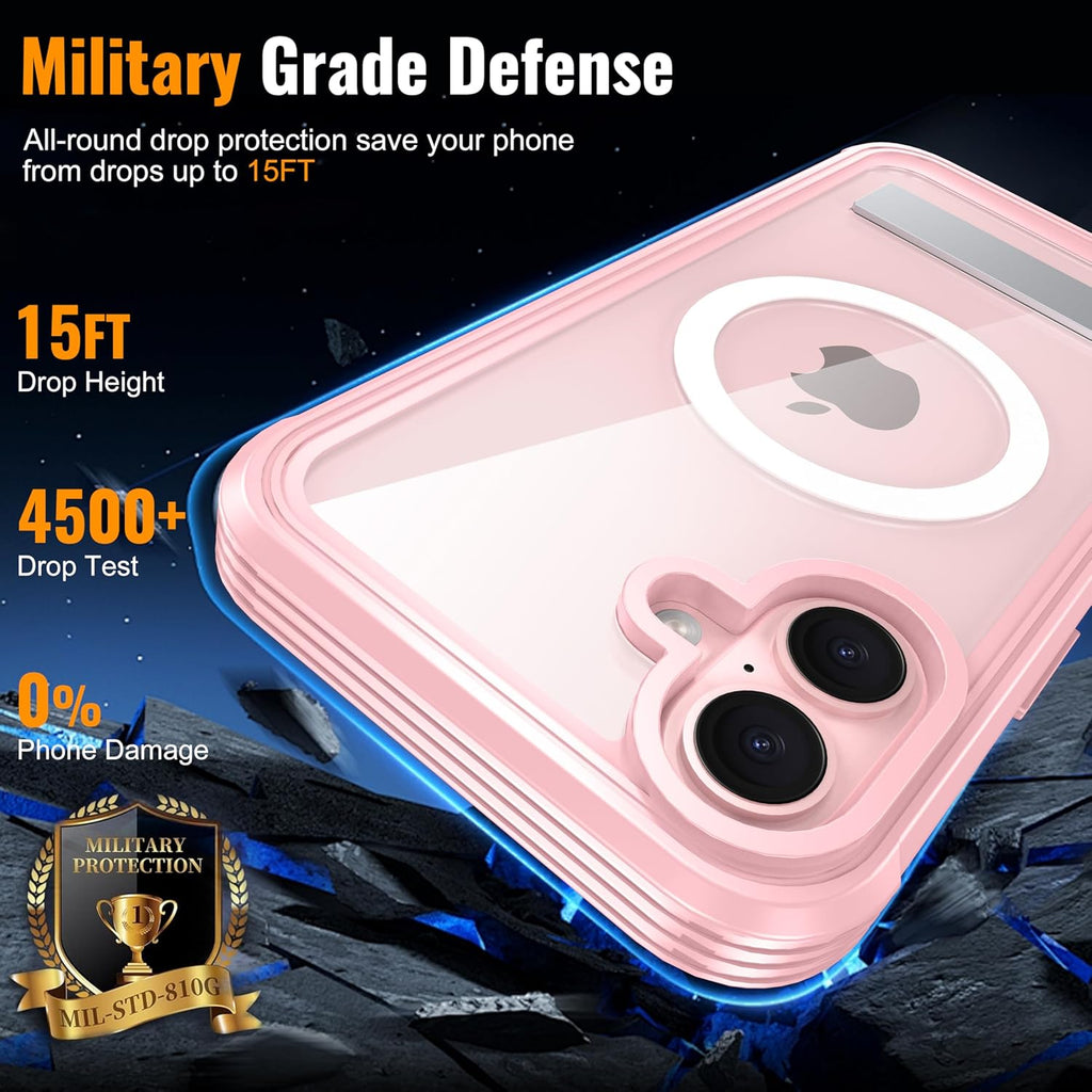 Magnetic & Stand for iPhone 16 Plus Case Built-in Privacy Screen Protector[360° Full Body Protection][Fit for Magsafe][Lens Protector] Heavy Duty Shockproof Phone Case for iPhone 16 Plus Pink