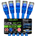 GEARit Cat 6 Ethernet Cable Pack - 5-Pack 30 ft Cat6 Ethernet Patch Cables | RJ45 Network Patch Cable, 10 Gbps Snagless Gold-Plated Connectors - Ethernet Cable Cat 6 for PC, TV, Router - Blue