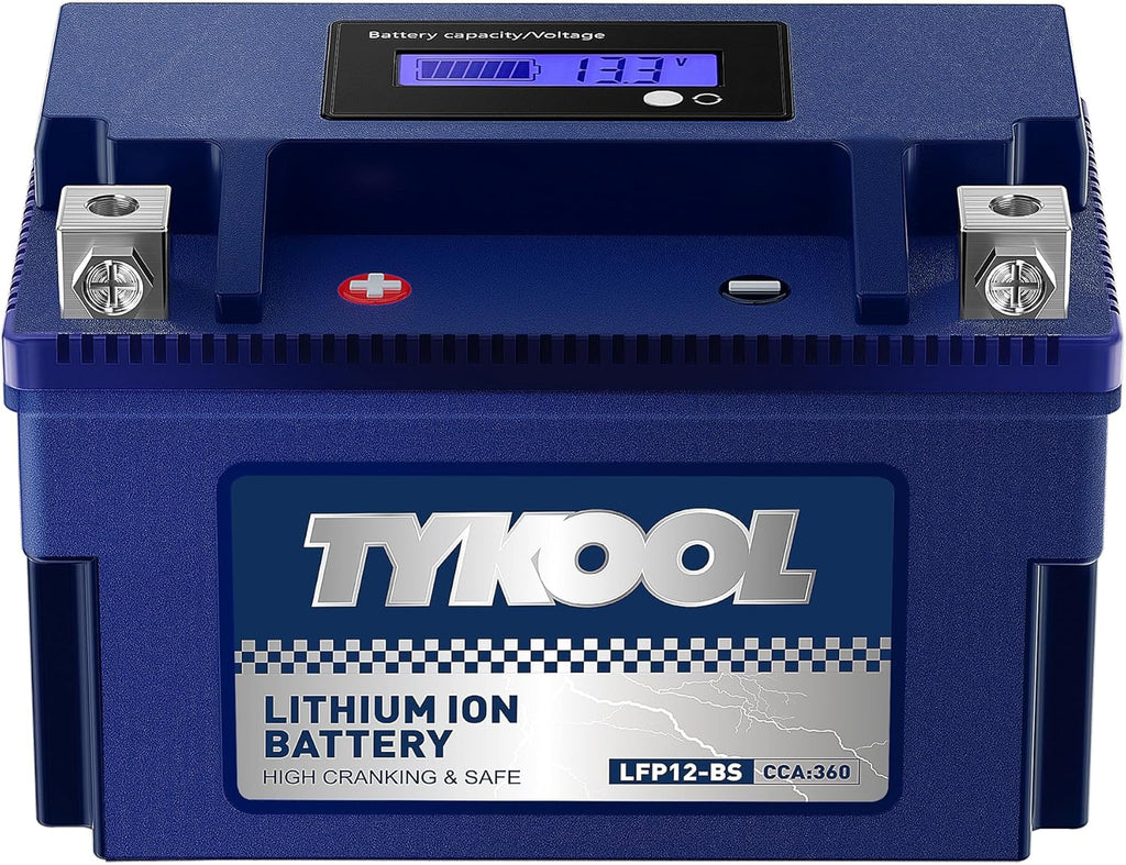 YTX12-BS High Performance LiFePO4 Lithium Motorcycle Battery,360CCA,12V 6Ah,Digital Readout,Fits for Honda TRX250 Recon,Suzuki LT-F250 Ozark,BRP (CAN-AM) DS250 ATV,Polaris RZR UTV,Vespa 300cc Scooter