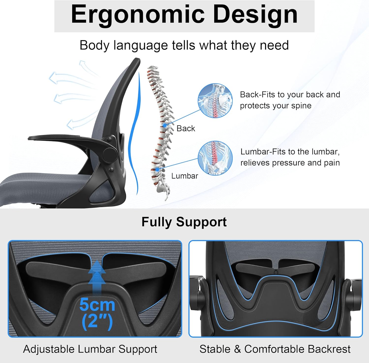 Primy Drafting Chair Tall Office Chair with Flip-up Armrests Executive Ergonomic Computer Standing Desk Chair with Lumbar Support and Adjustable Footrest Ring（Dark Gray）