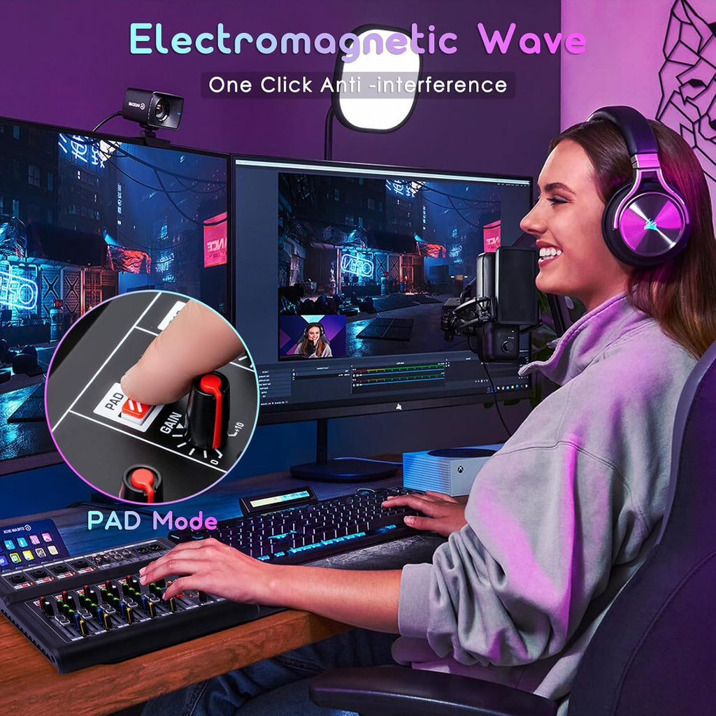 6-Channel Audio Mixer for PC, SX-6iu Mixing Console with XLR Inputs, Bluetooth, 99 Digital Signal Processor Effects, USB Interface, MP3 Compatible for Podcast, Music, Recording 9.84"x2.17"x12.6"inches