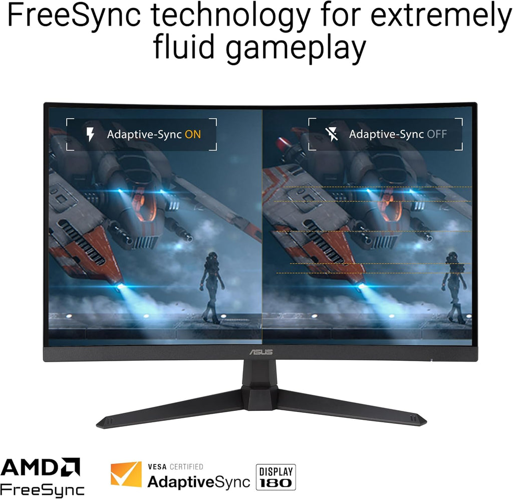 ASUS TUF Gaming 27” 1080P Curved Monitor (VG27VQ3B) – Full HD, 180Hz, 1ms, Extreme Low Motion Blur Sync, FreeSync, 1500R Curvature, Eye Care, 90% DCI-P3, DisplayWidget, 3 yr Warranty