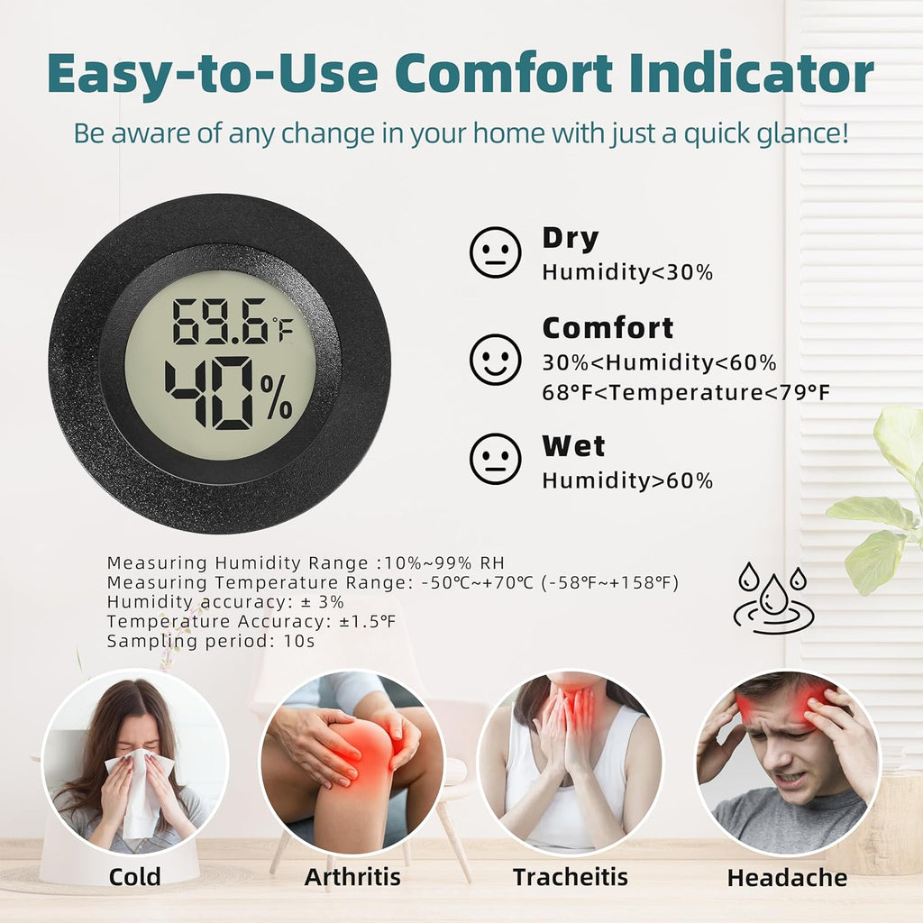 Mini Hygrometer Indoor/Outdoor Humidity Meter Hygrometer Thermometers 4 Pack Humidity Meters Gauge Mini Digital Thermometer for Humidors, Greenhouse, Garden, Cellar (4)