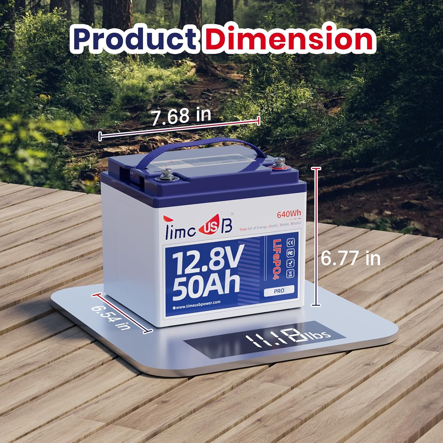 12V 50Ah Pro LiFePO4 Battery, 15000+ Cycles Timeusb Battery with Grade A Battery Cells, Built-in 50A BMS, Deep Cycle Lithium Battery Perfect for Electric Wheelchair, Trolling Motor, Kayak