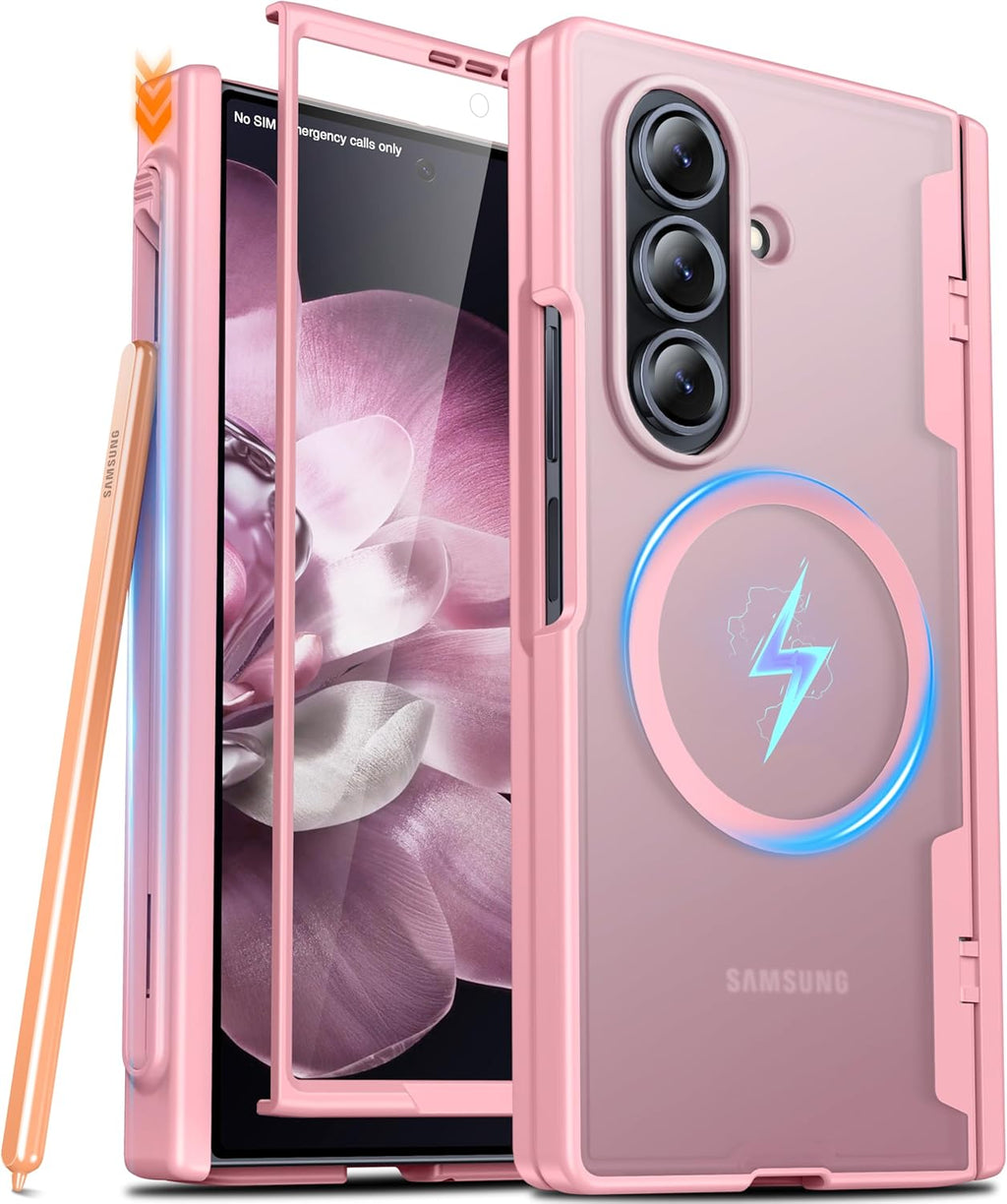 Oneagle Magnetic for Samsung Galaxy Z Fold 7 Case Built in Screen Protector Translucent [Fit for MagSafe] [S Pen Holder Slot] [Hinge Protection] MIL-Grade Shockproof Matte Case for Galaxy Z Fold 7
