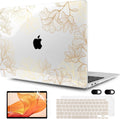 MEEgoodo for MacBook Air 13 inch Case 2021 2020 2019 2018 Released A2337 M1 A2179 A1932 with Touch ID, Plastic Hard Shell & Keyboard Cover Compatible with MacBook Air Case 13.3, Drawn Golden Floral