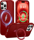 CASEKOO Designed for iPhone 16 Pro Case with Magnetic Invisible Stand [Military Drop Protection] [Compatible with MagSafe] Shockproof Slim Matte Translucent Case 6.3 Inch, Red