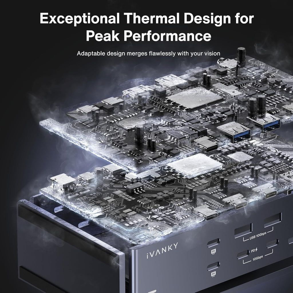 iVANKY FusionDock Max 1 Dual Thunderbolt 4 Chips, 20-in-1 Quad 6K@60Hz Monitor MacBook Air Docking Station, 40Gbps Dock for MacM1/M2/M3/M4 Pro/Max, 2HDMI 2.0, 96W PD, 10Gbps USB, 2.5 GbE, SD/TF 4.0