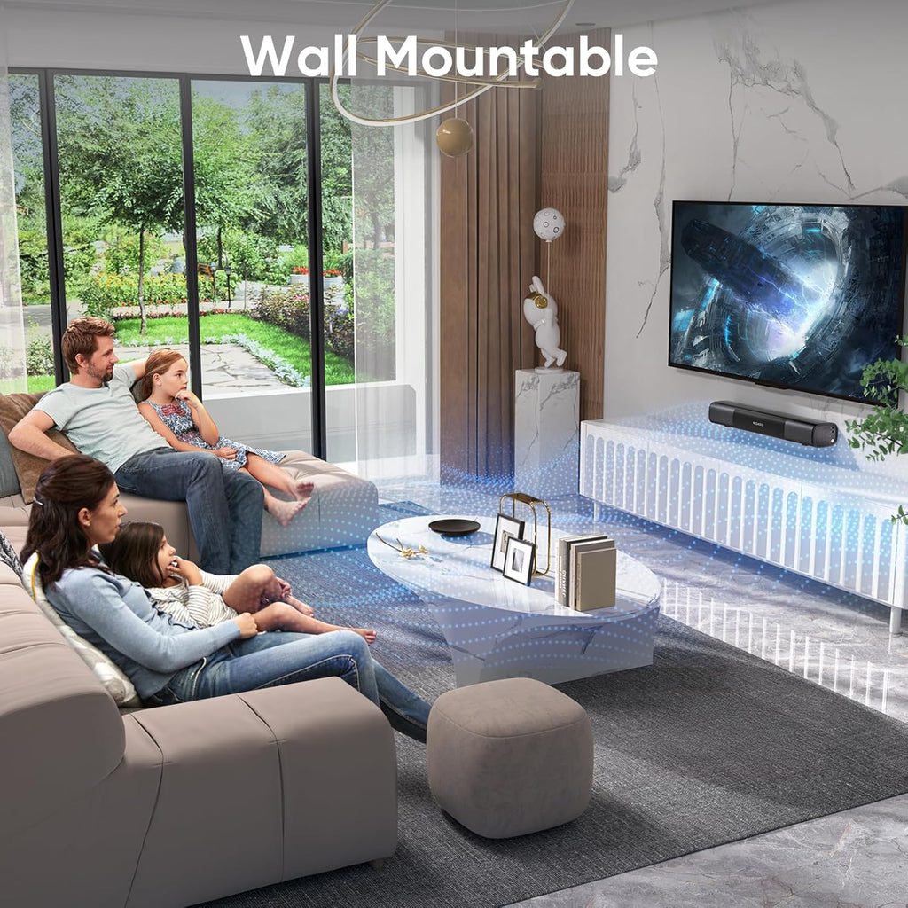 Sound Bar for Smart TV, Bass Boost and Crisp Vocals,Bluetooth Soundbar for TV/PC/Gaming/Projectors,Optical/AUX/Wall Mount,17inch