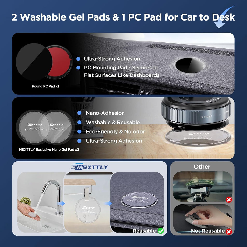 Vacuum Magnetic Phone Holders for Your Car 2026 Suction Cup Phone Mount with Washable Nano Gel Pads 360° Adjustable Phone Mount Unlock More Scenes,Phone Holder for Smartphone&Car/Gym/Mirror