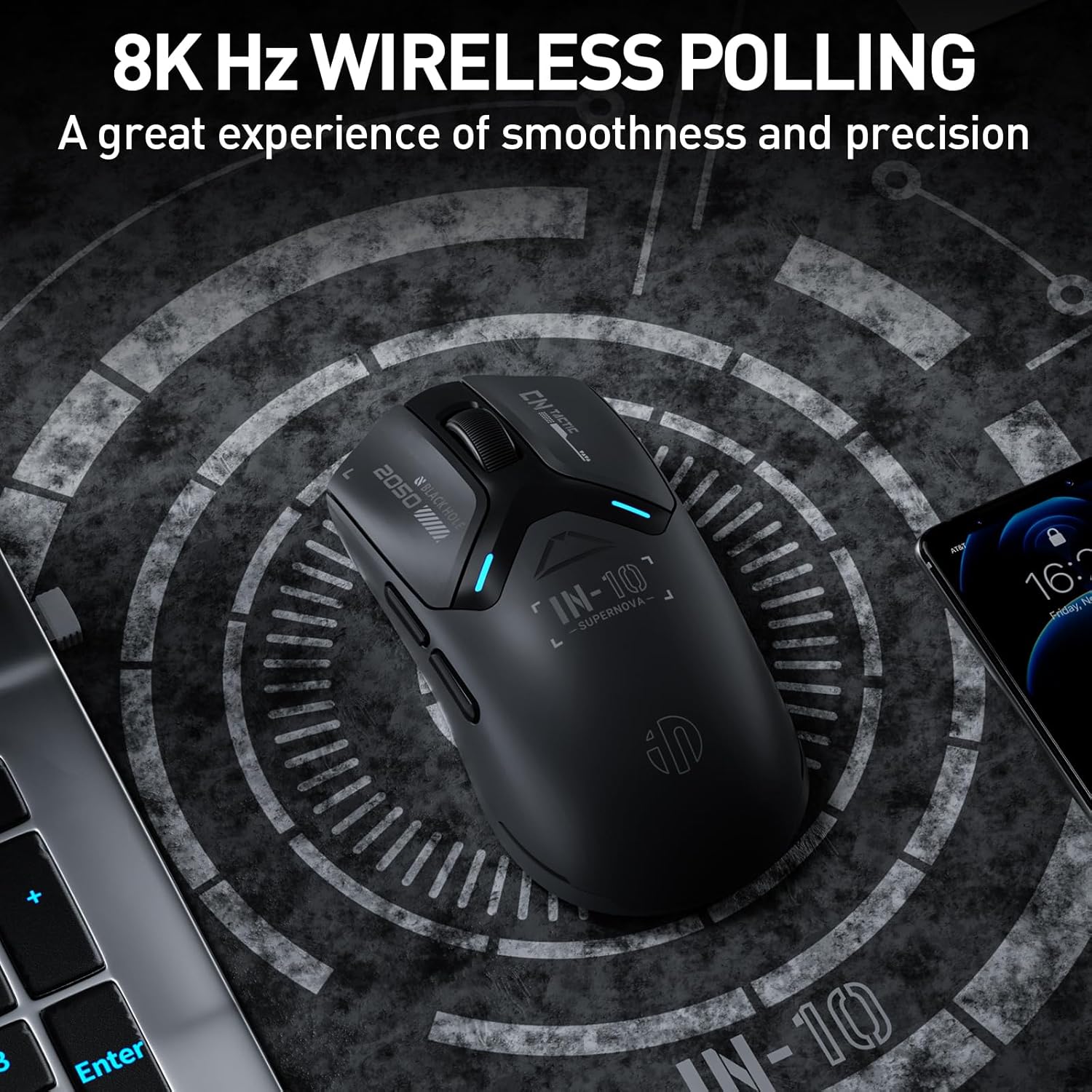 INPHIC IN10P Superlight Wireless Gaming Mouse, 60g, 8K Polling Rate, 26,000 DPI, Tri-Mode, PAW3395 Sensor, Fully Programmable