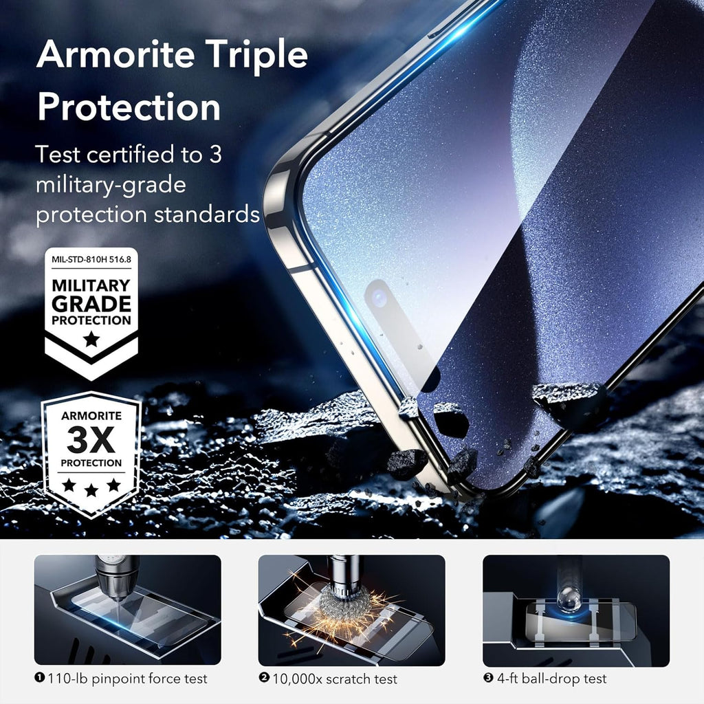 ESR 3+2 Pack for iPhone 15 Pro Screen Protector, [9H Hardness] [Military Grade Shatterproof] Full Coverage Ultra-tough Tempered Glass Film with Easy Installation Frame, 2 Set of Camera Lens Protector