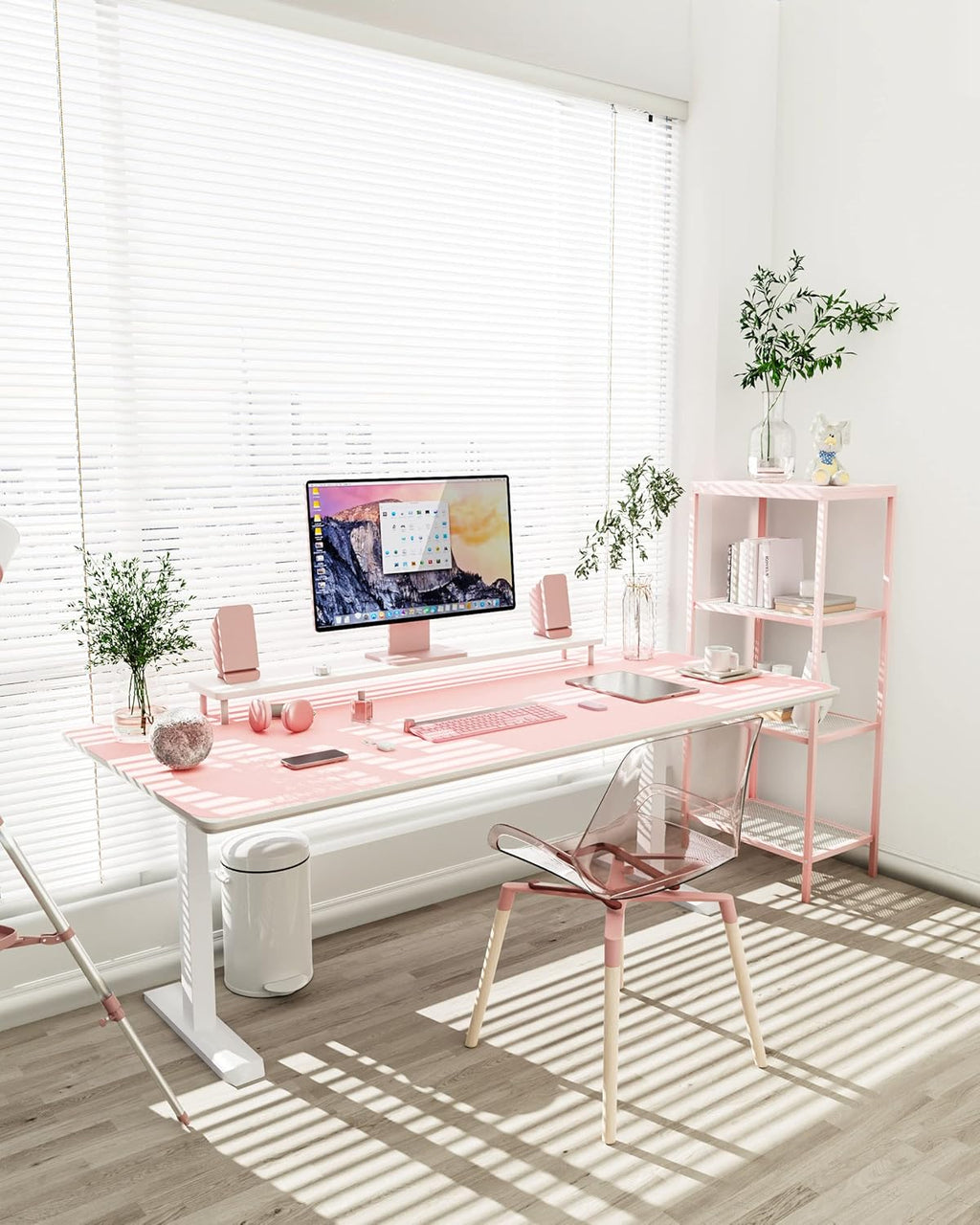 YSAGi Non-Slip Leather Desk Pad XL Size, Waterproof Laptop Computer Desk Keyboard Mat, Table Protector Blotter Mat, Large Mouse Pad for Office/Work/Home/Decor(Pink, 47.2" x 23.6")-No Band