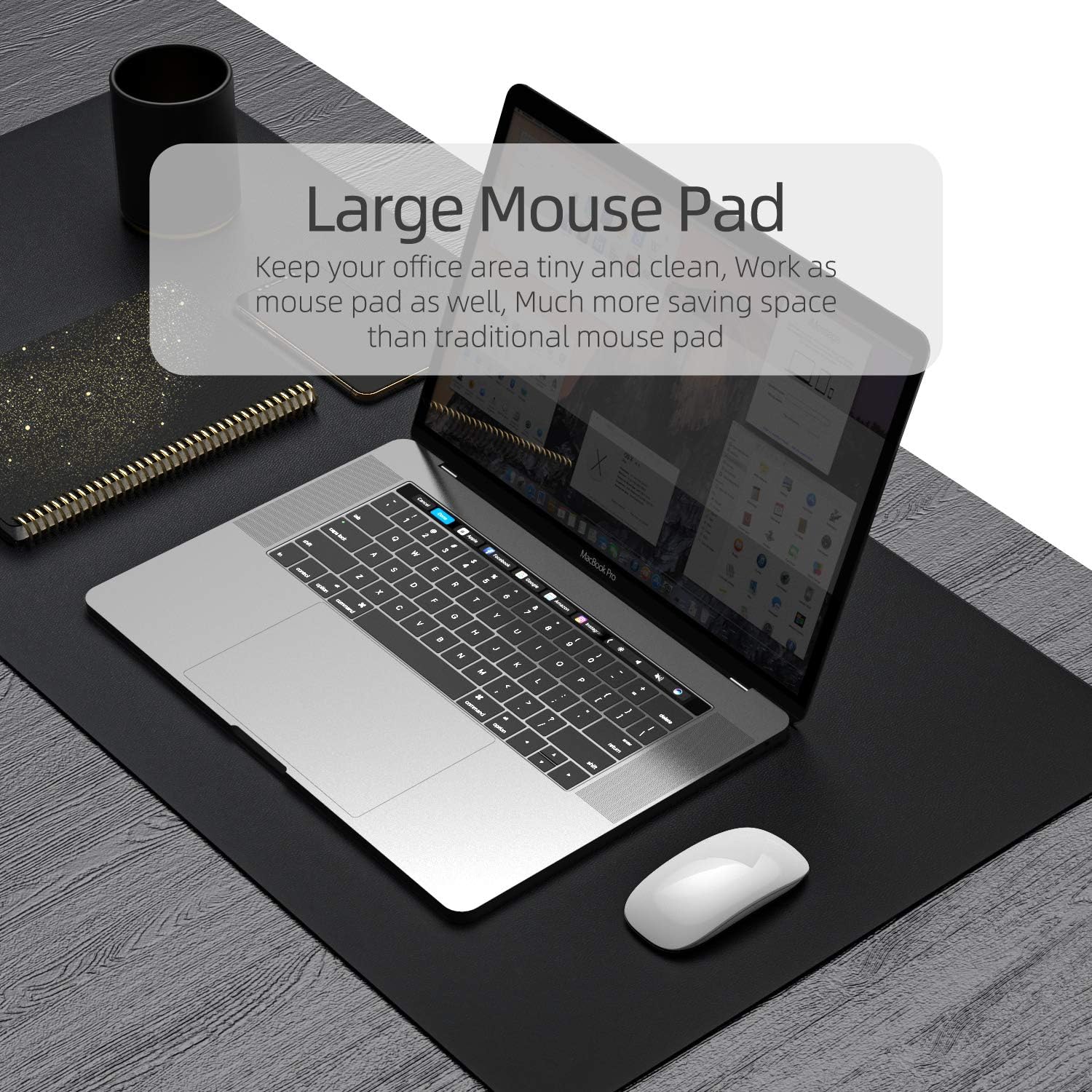 YSAGi Desk Mat, Desk Pad, Waterproof Desk Pad, 35.4" x 17" Laptop Leather Desk Pad Protector, Large Leather Desk Blotter for Keyboard and Mouse, Dual-Sided Desk Writing Pad for Office and Home (Black)