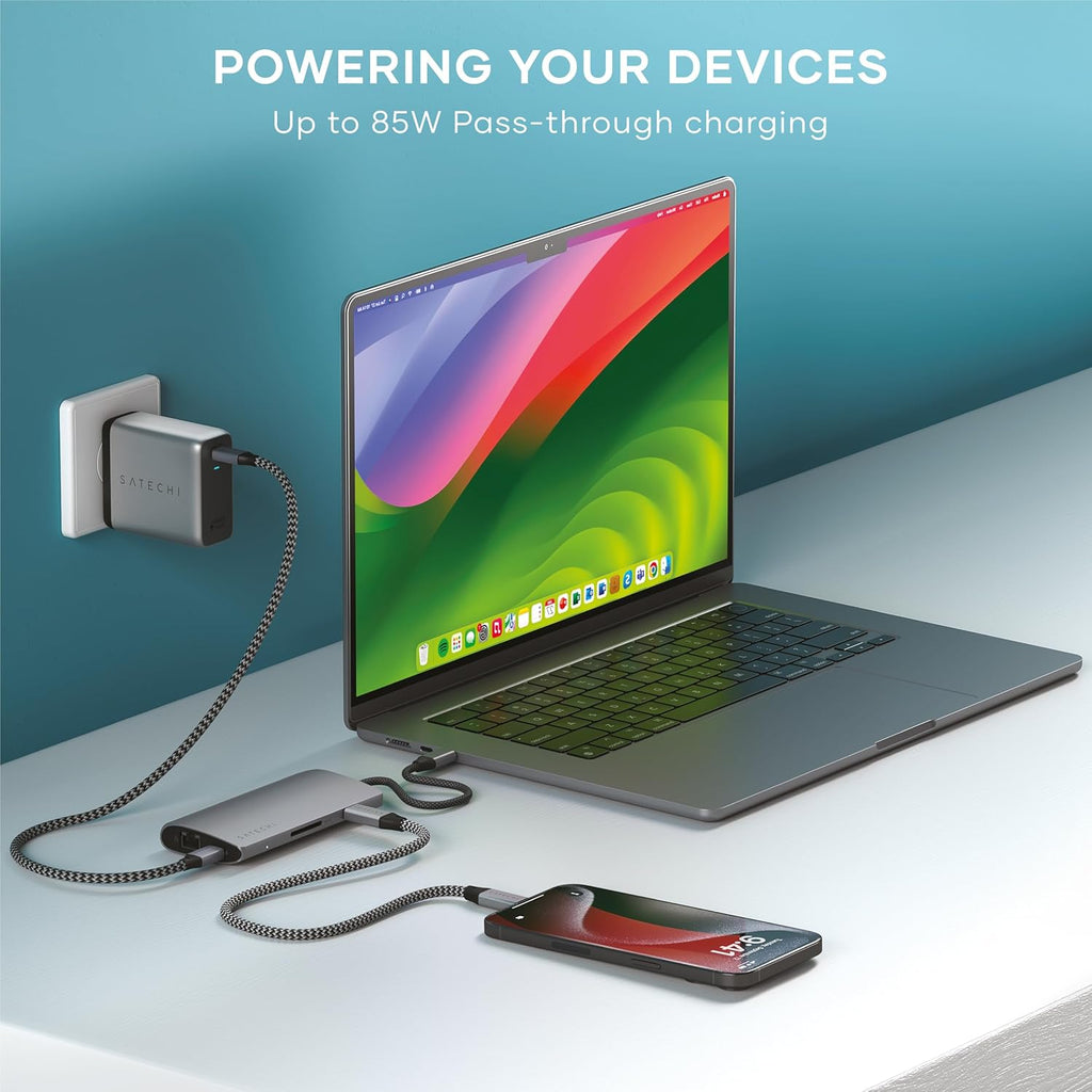 Satechi 8 in 1 USB C Hub Multiport Adapter V3, 8K HDMI, 100W Charging, 4 USB Data Ports, Ethernet, SD Card Reader, for Laptop, for Mac/Windows, MacBook Pro/Air M4/M3/M2/M1, iPad, iPhone 16, Space Gray