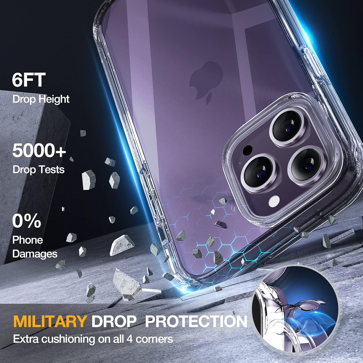 Miracase Glass Series Designed for iPhone 14 Pro Case 6.1 Inch, Upgrade Full-Body Bumper Case with Built-in 9H Tempered Glass Screen Protector, with Camera Lens Protector, Clear