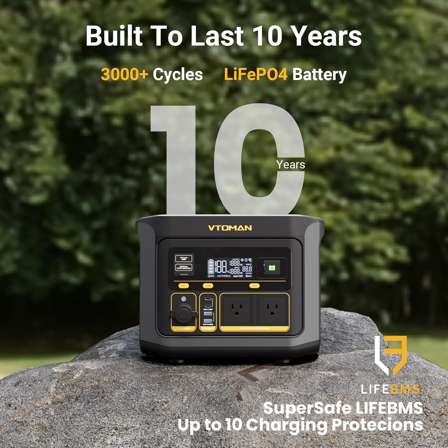 VTOMAN FlashSpeed 600 Portable Power Station 600W (1200W Peak) - 499Wh Solar Generator with LiFePO4 Battery Pack, 100W USB-C/110V AC, 60 Min Fast Charging 0-80% for Camping, Fishing, Blackout, RVs