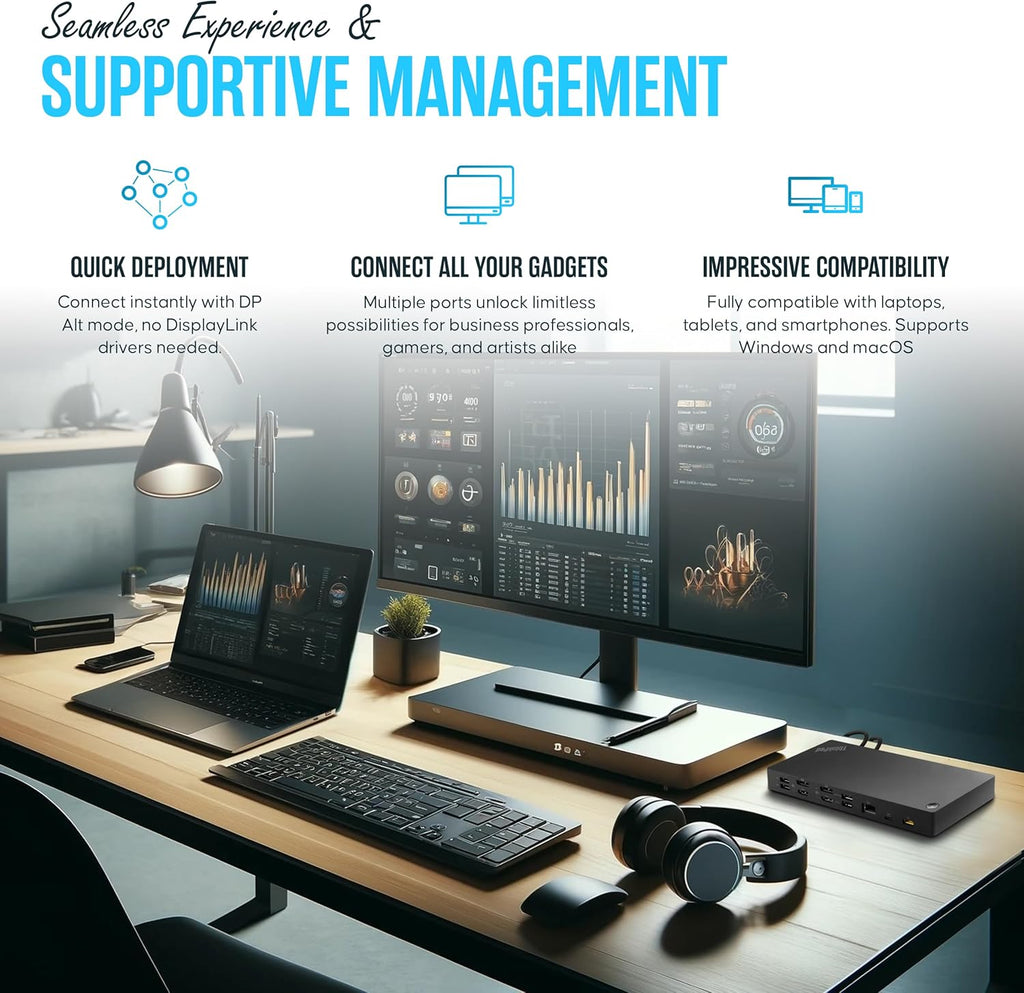 40AF0135US Lenovo Docking Station Dual Monitor Hybrid USB-C with USB-A, 135W, HDMI & DisplayPort Cable
