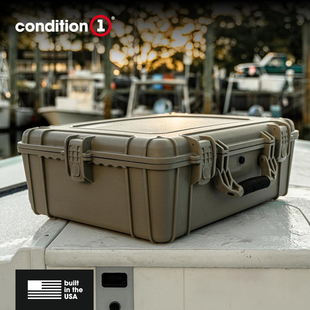 Condition 1 25" Large Waterproof Hard Case Model 839 with Foam, Portable Protective Storage Box for Travel, Hunting, Military, Tactical, Made in USA, 24.50"x 19.46"x8.41" Ranger Green