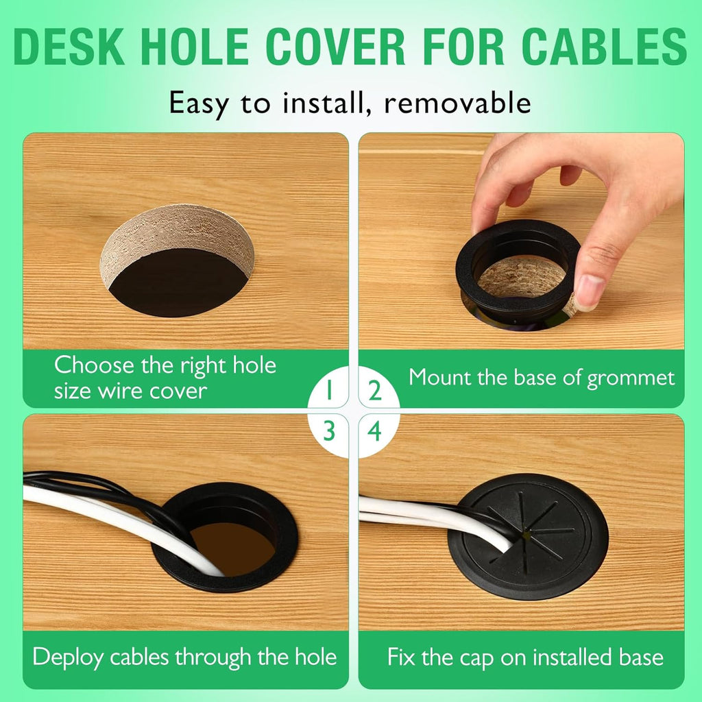 2 Pcs Desk Grommet 3-1/8" / 80 mm, Desk Hole Cover for Cables White, Cable Grommet ABS Plastic, Desk Hole Grommet for Home & Office Pc, Detachable Cable Cord Organizer