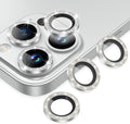 AGVEE 3+3 for iPhone 14 Pro 6.1" / 14 Pro Max 6.7" Camera Lens Protector, Bling Diamond & Bling Glitter Metal Ring 9H Tempered HD Glass Camera Screen Protector Cover Film, Silver