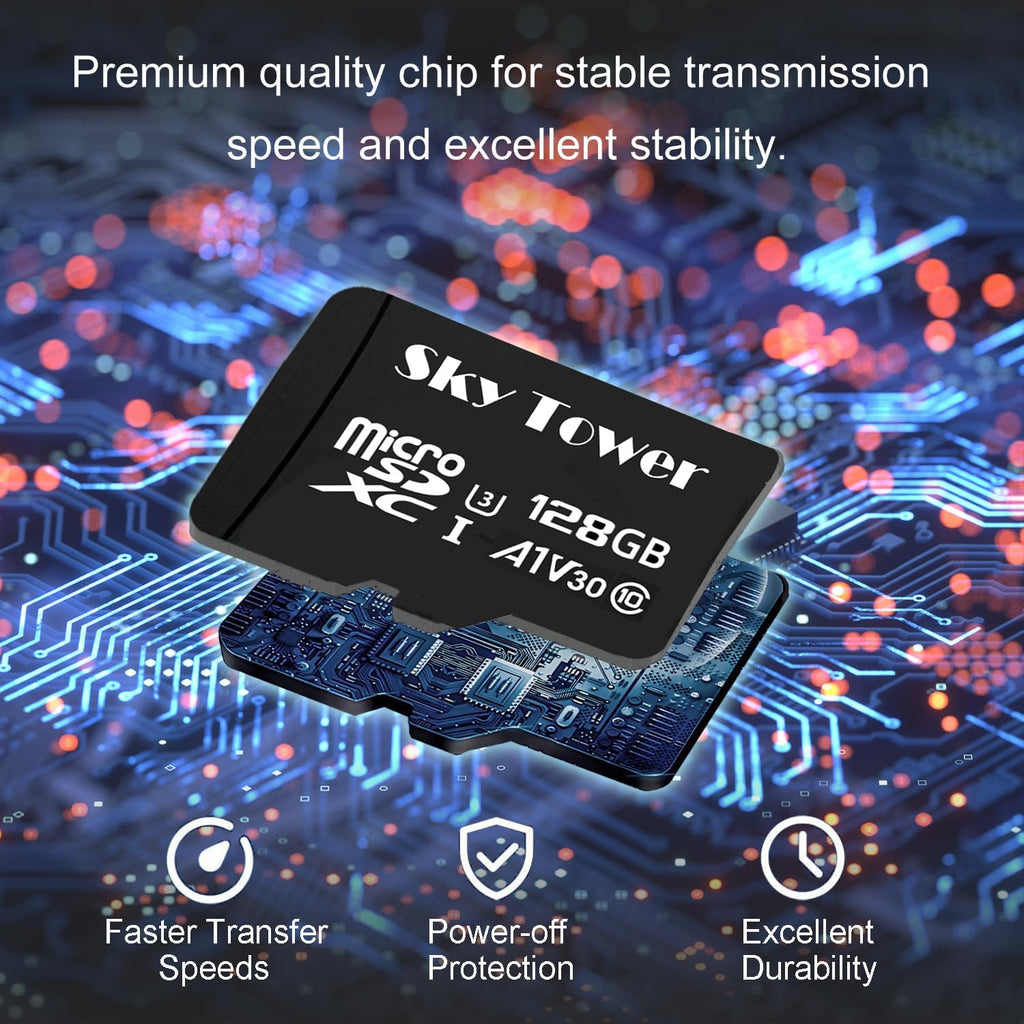 Sky Tower Ultra microSDXC microSDHC UHS-I Memory Card with Adapter [New Version] Flash Memory Card - Up to 100MB/s, U1, Class10, V10, A1, High Speed TF Card (128GB Micro SD Card 2 Pack)