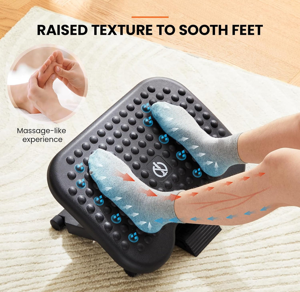 ErGear Under Desk Footrest, Adjustable Foot Rest with 3 Height Settings and 30-Degree Angle, Ergonomic Desk Foot Rest with Massage Texture, Foot and Leg Rest for Home & Office