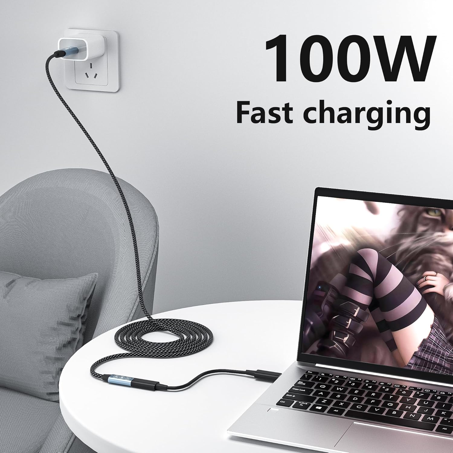 USB C Extension Cable 20FT, 20Gbps/100W USB3.2 Type C Extender Cord, 4K@60Hz Video Output Nylon Braided USB C Male to Female Extension Charging Cable Compatibility with Thunderbolt 4/3