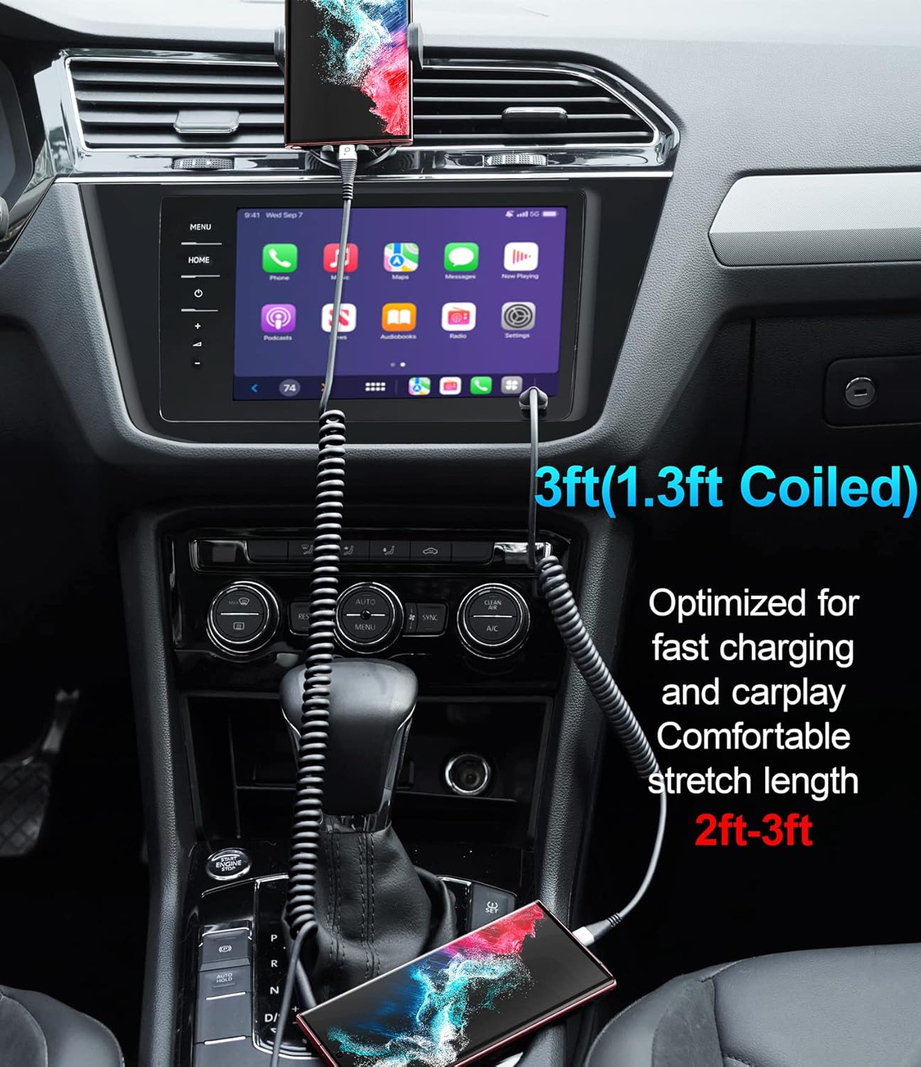 USB C Cable Fast Charging, 2Pack 3ft Coiled USB A to Type C Charge Cord for Car, USB-C Charging Cable Compatible with iPhone 16/15/Samsung Galaxy S20 S10 S9 S8 Plus Note 10 9 8 and More USB C Devices