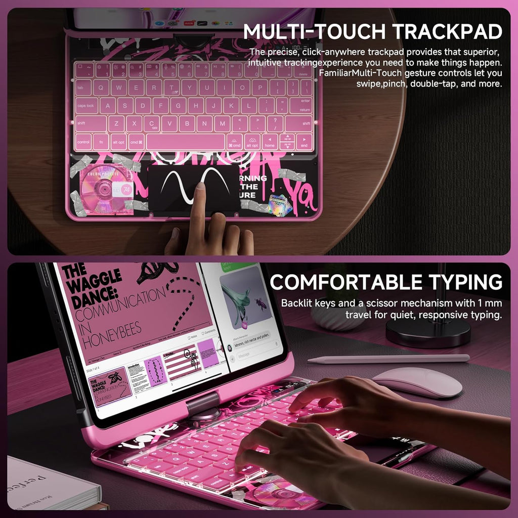 Transparent Case with Keyboard for 2024 iPad Pro 13 inch (M4), iPad Pro 13,7-Color Backlit,Magic Wireless Keyboard, 360°Rotating,Multi-Touch trackpad,Pencil Holder,with Shortcuts,Pink