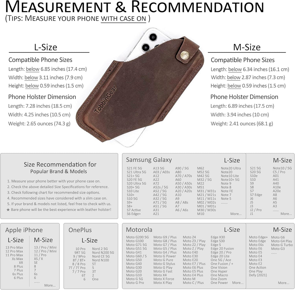 TobbinGear Leather Cell Phone Holster with Belt Clip, Leather Belt Pouch, Universal Phone Case on Belt for Men, Phone Holder for Smartphone, Right Handed, Dark Brown, Medium