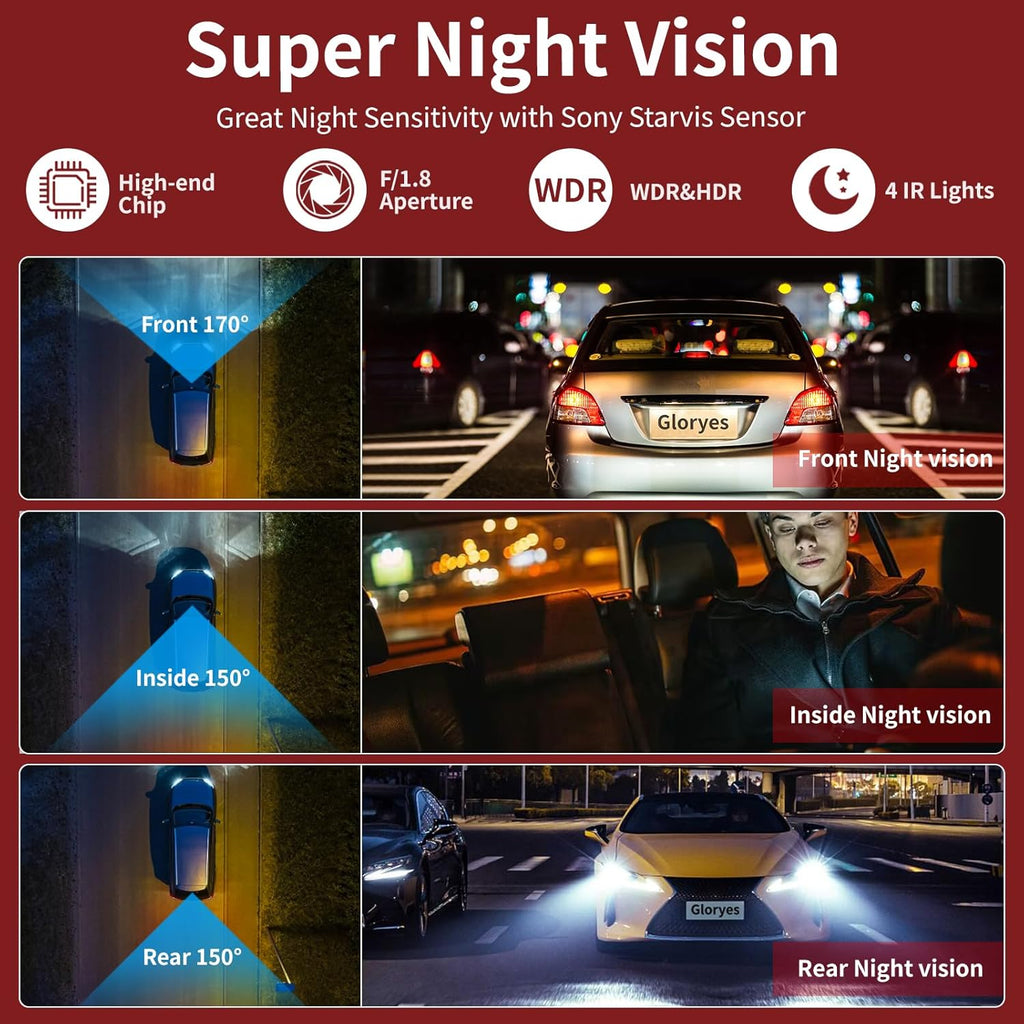 2025 Dash Cam, 3 Channel Dash Cam Front and Rear Inside, Interior Car Camera, 2.5K/1440P Single Fr,Fr+Interior, Front+Rear Dash Camera for Cars Taxi with Night Vision, Parking Monitor 1S Recording
