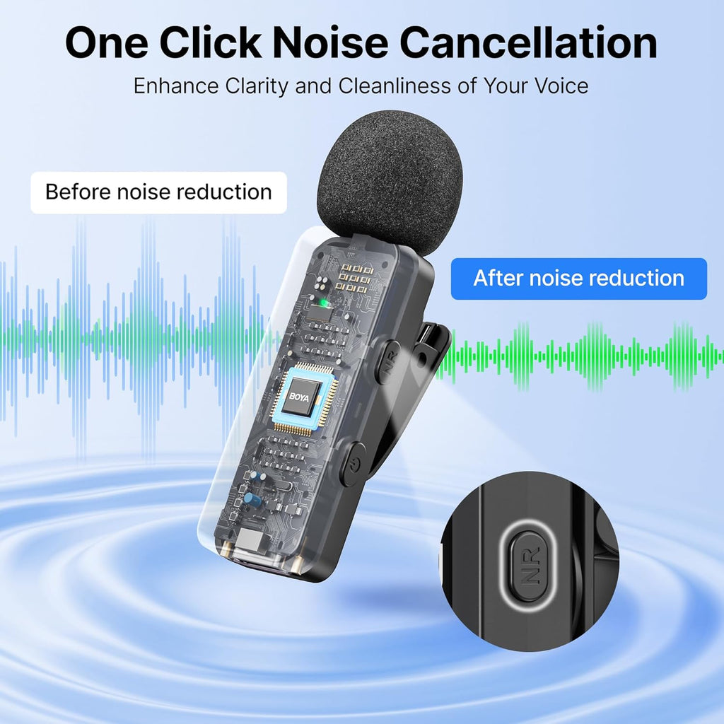 BOYA BY-V20 USB-C Wireless Microphone for Android Type-C,iPhone 16/15,328FT Los Range,9H Battery,Noise Reduction Mini Wireless Lavalier Lapel Mics for Interview YouTube TikTok(2TX+1RX)