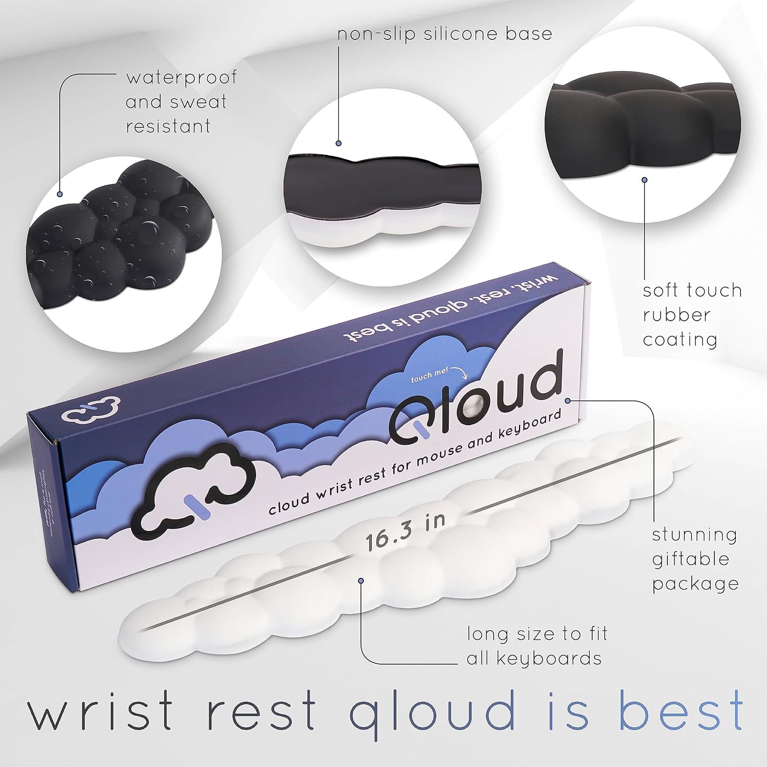 Qloud Cloud Wrist Rest Keyboard Wrist Rest for Computer Keyboard Pad, Cloud Keyboard Wrist Rest, Wrist Pad for Keyboard, Memory Foam, Non Slip Base, Comes with Mouse Pad - Dark Teal