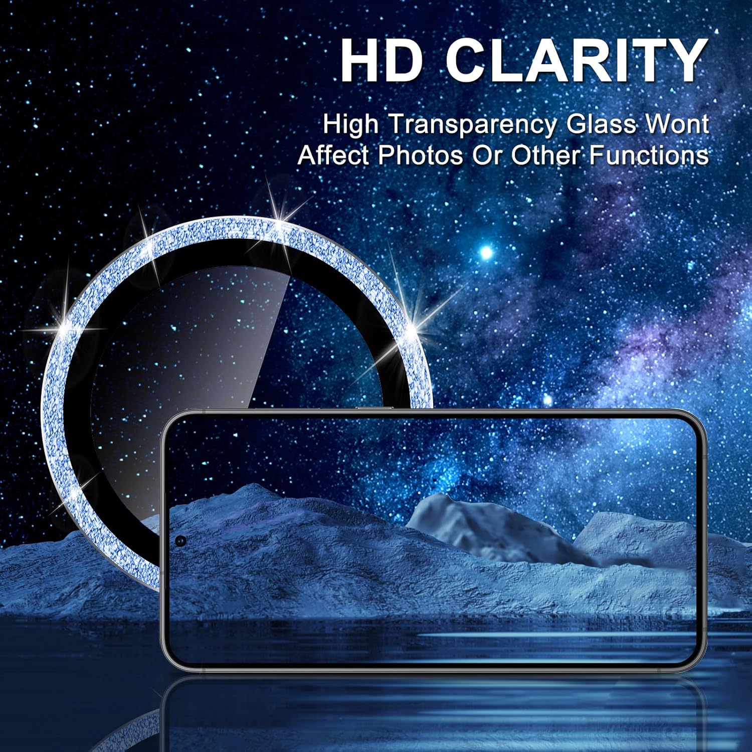 for Samsung Galaxy S25 Plus Camera Lens Protector, Individual Metal Ring Tempered Glass Lens Cover, [Strong Adsorption] Scratch Resistant Ultra-Thin HD Clear Lens Cover, 1 Set-Blue Sparkly