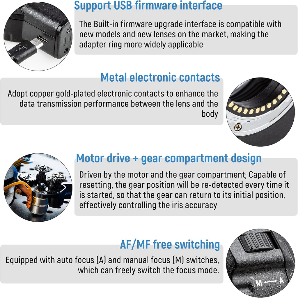 VILTROX NF-M1 Lens Adapter, Auto Focus Lens Converter Ring Camera Lens Mount Adapter Compatible with Nikon F-Mount AF AF-S AF-P AF-I Lens to M4/3 Mount Camera(Olympus/BMPCC)