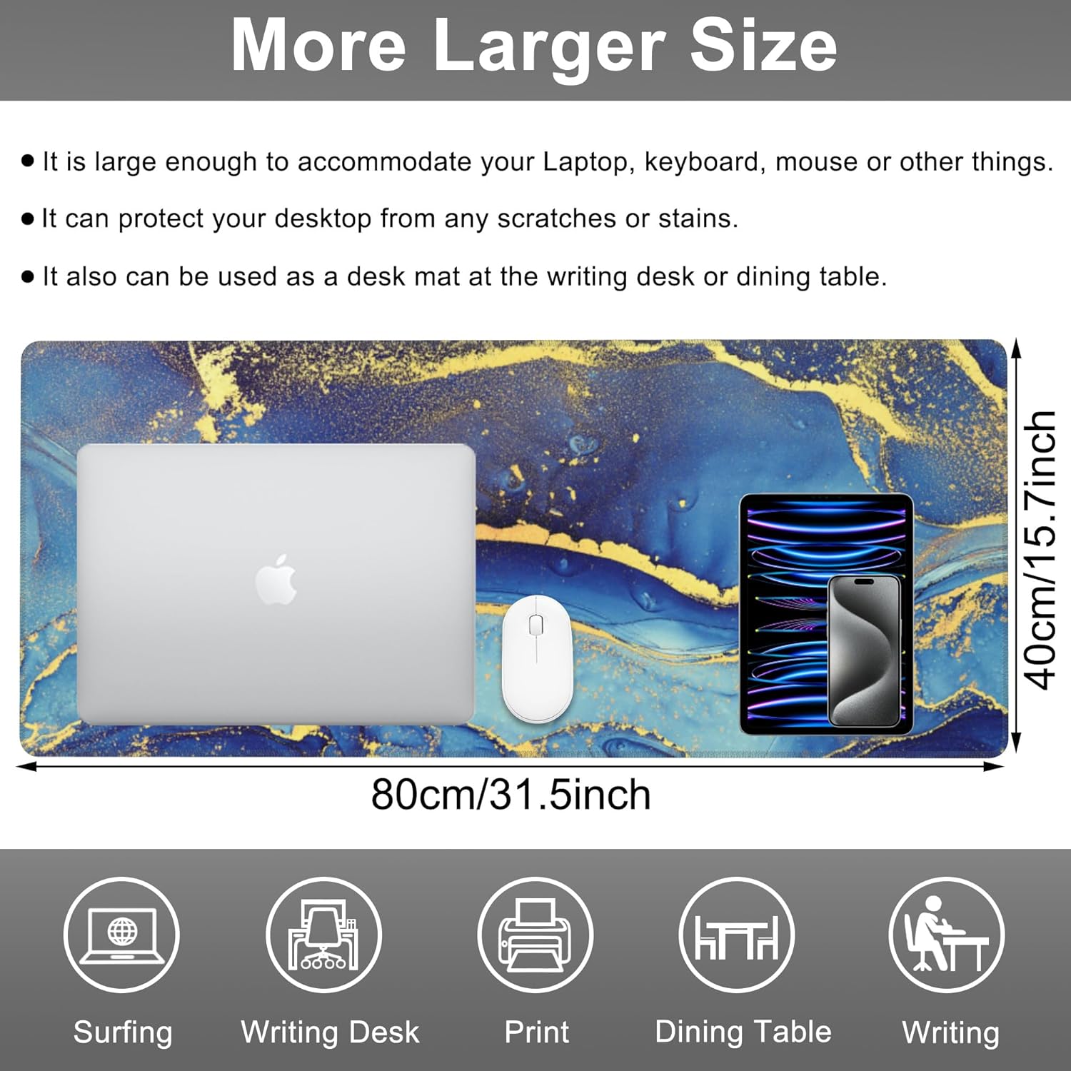 Mouse Pad, Large Alcohol Ink Art Desk Mat, Extended Non-Slip Gaming Keyboard Mousepad Desk Pad, Thick Stitched Edges Waterproof Mouse Mat 31.5"x15.7" (Abstract Fluid Art Painting)