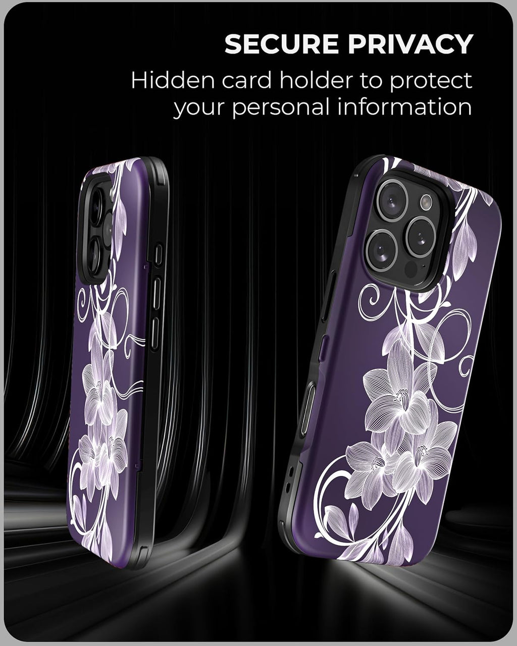 TORU CX Slim for iPhone 16 Pro Case Wallet | Protective Shockproof Heavy Duty Cover with Hidden Card Holder & Card Slot | Mirror & Wrist Strap Included - Flowers