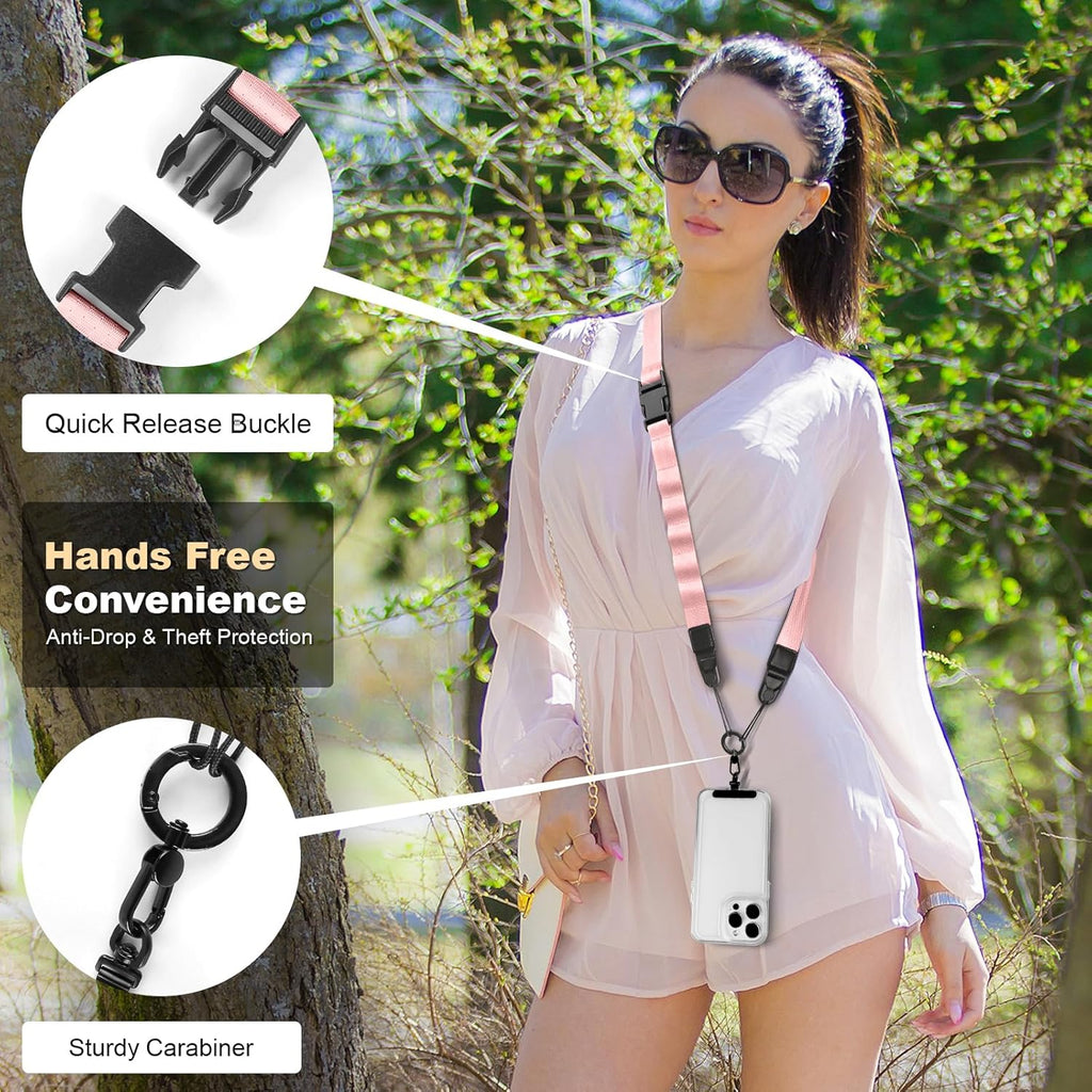 Adjustable Crossbody Phone Lanyard, Universal Phone Wrist Strap and Phone Neck Strap with Tether Tab, Phone Lanyard with Quick Release, Suitable for iPhone and Most Smartphones, Light Pink