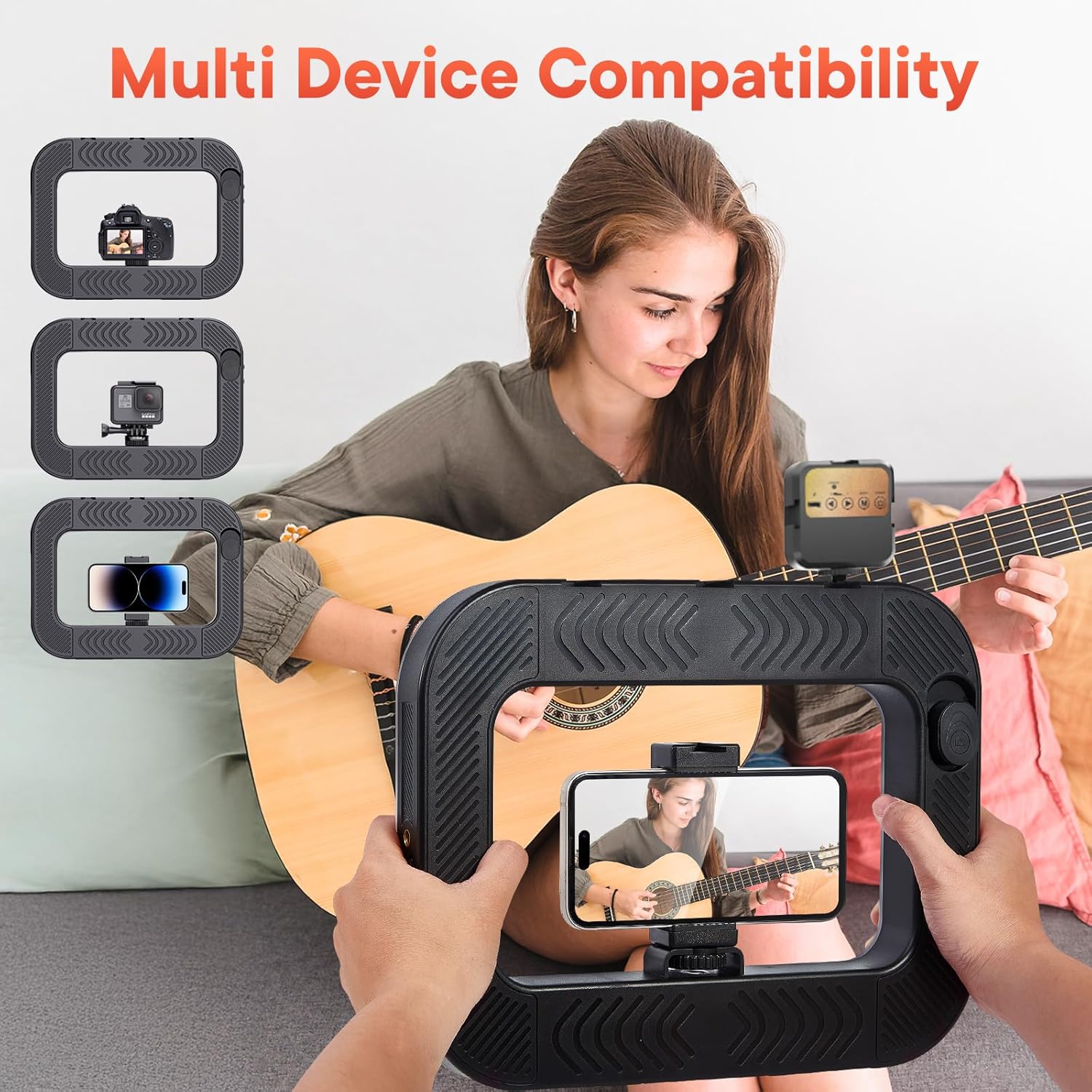 Smartphone Video Rig with Light + Tripod, Handheld LED Ring Light Selfie Light Mobile Video Stabilizer for Cameras, Smartphones, Sports Cameras, YouTube, TikTok, Makeup, Instagram, Vlogging