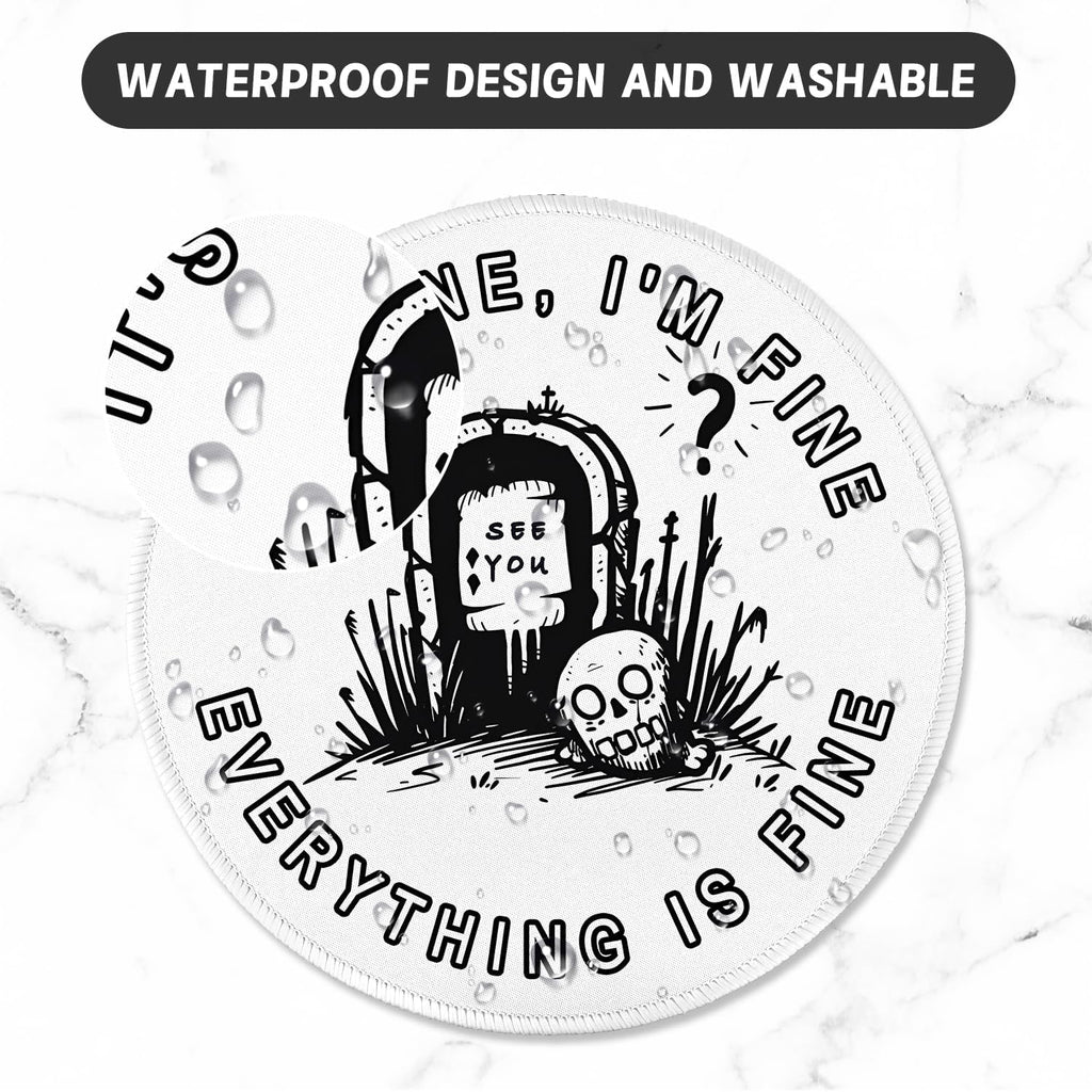 ITNRSIIET Round Mouse Pad with Stitched Edge Premium-Textured Waterproof Non-Slip Rubber Base Desktop Protection Mat Diameter 8.7 inches, Humorous Tombstone