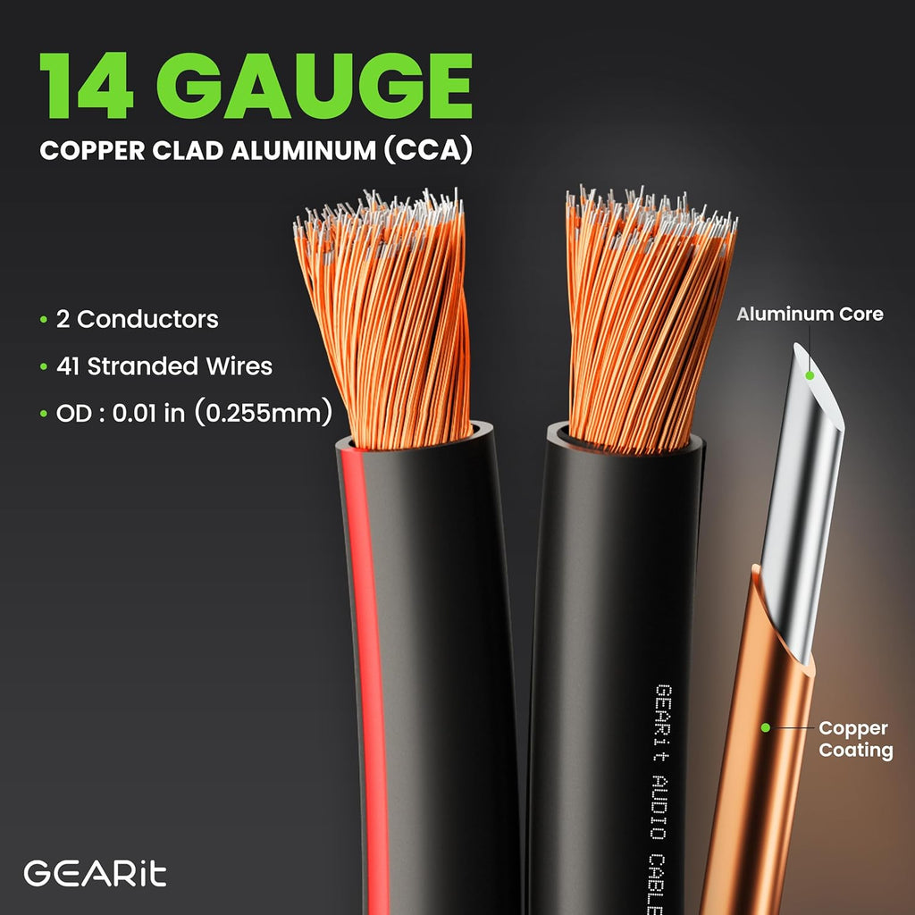 GEARit Speaker Wire 14 Gauge, Speaker Cable 200ft for Car Audio, Home Theater, CCA(Black)