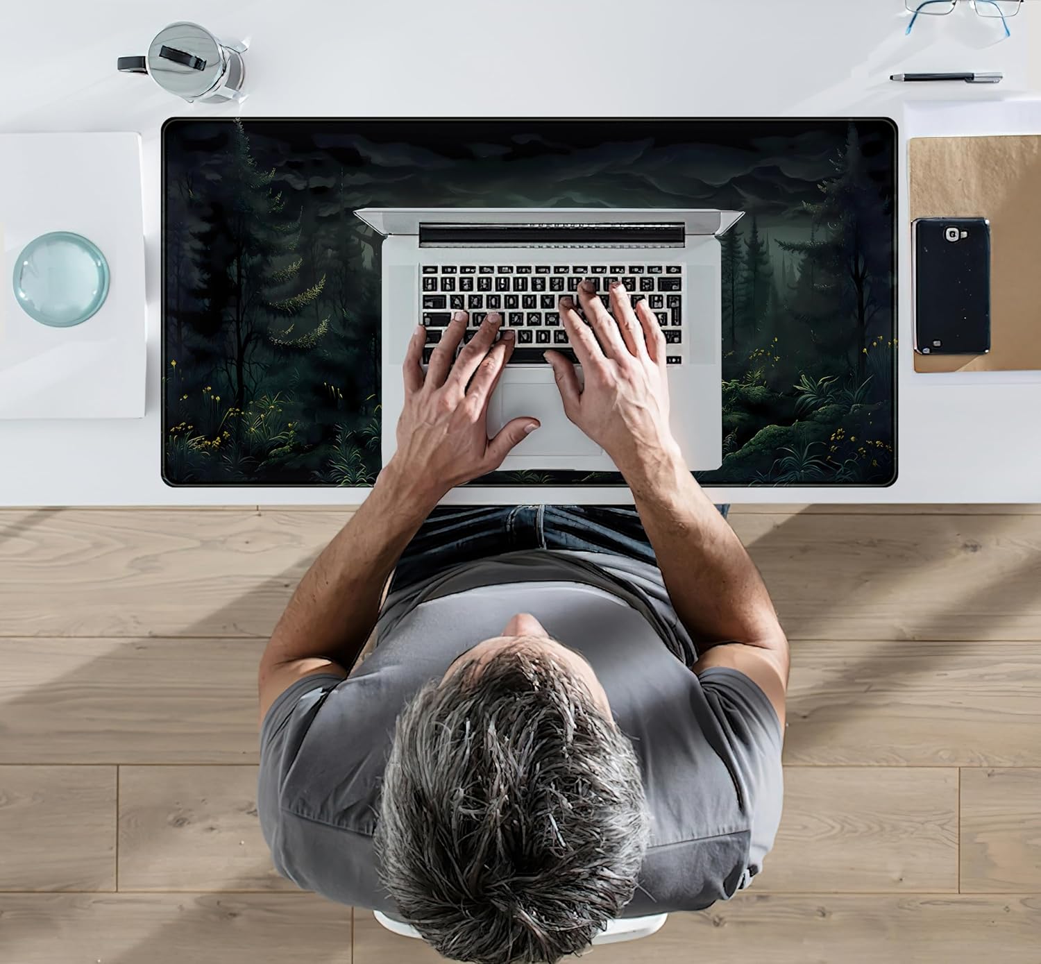 Cute Dark Gloomy Forest Desk Mat, Gothic XXL Large Extended Gaming Mouse Pad Mat, Non-Slip Rubber Base Mousepad Computer Keyboard and Mouse Mat, Desk Pad with Stitched Edges, 31.5x15.75 in