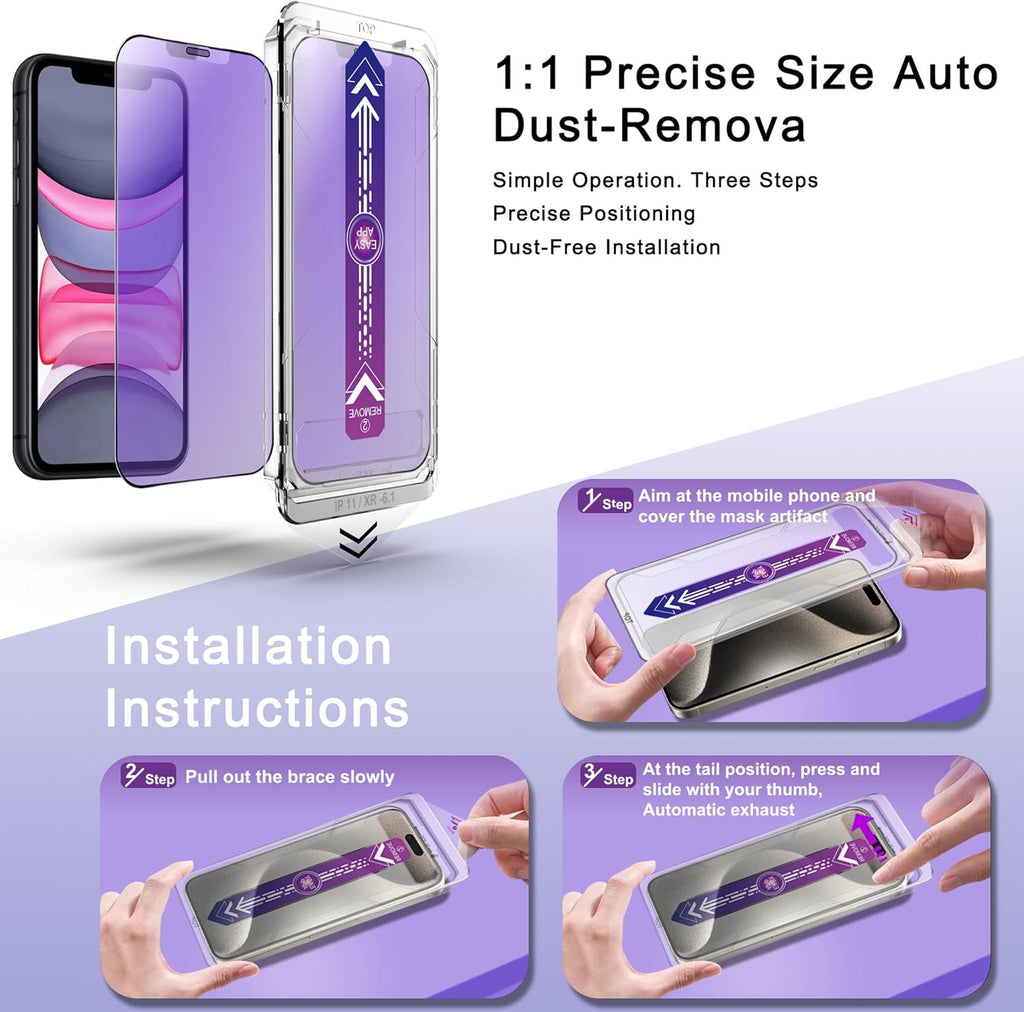 2 Pack Anti Blue Light Matte Screen Protector for iPhone 11 and iPhon XR 6.1-Inch Auto Dust Removal, No Bubbles, Tempered Glass Film, Easy Installation