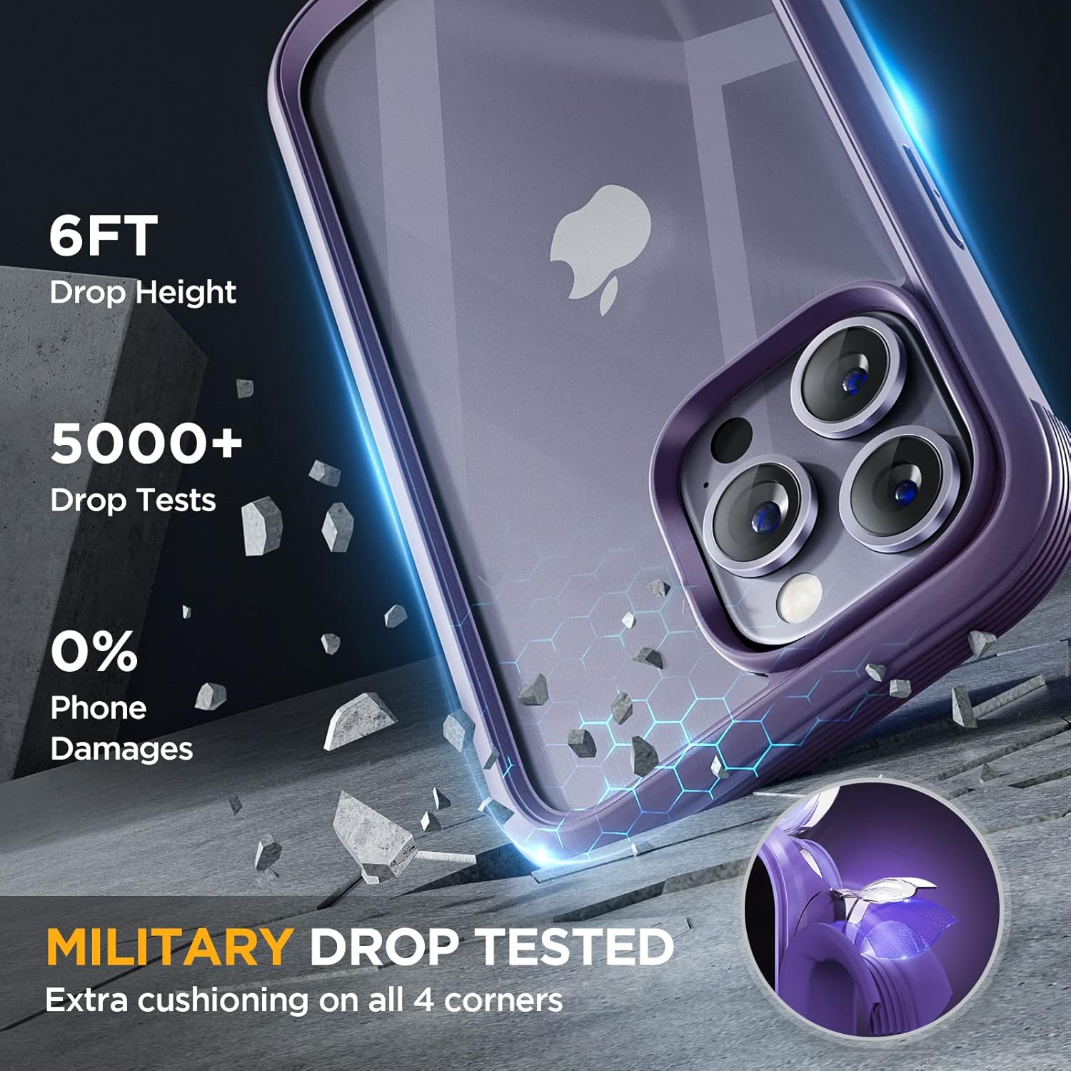 Miracase Glass Series Designed for iPhone 14 Pro Case 6.1 Inch, Upgrade Full-Body Bumper Case with Built-in 9H Tempered Glass Screen Protector, with Camera Lens Protector, Dark Purple