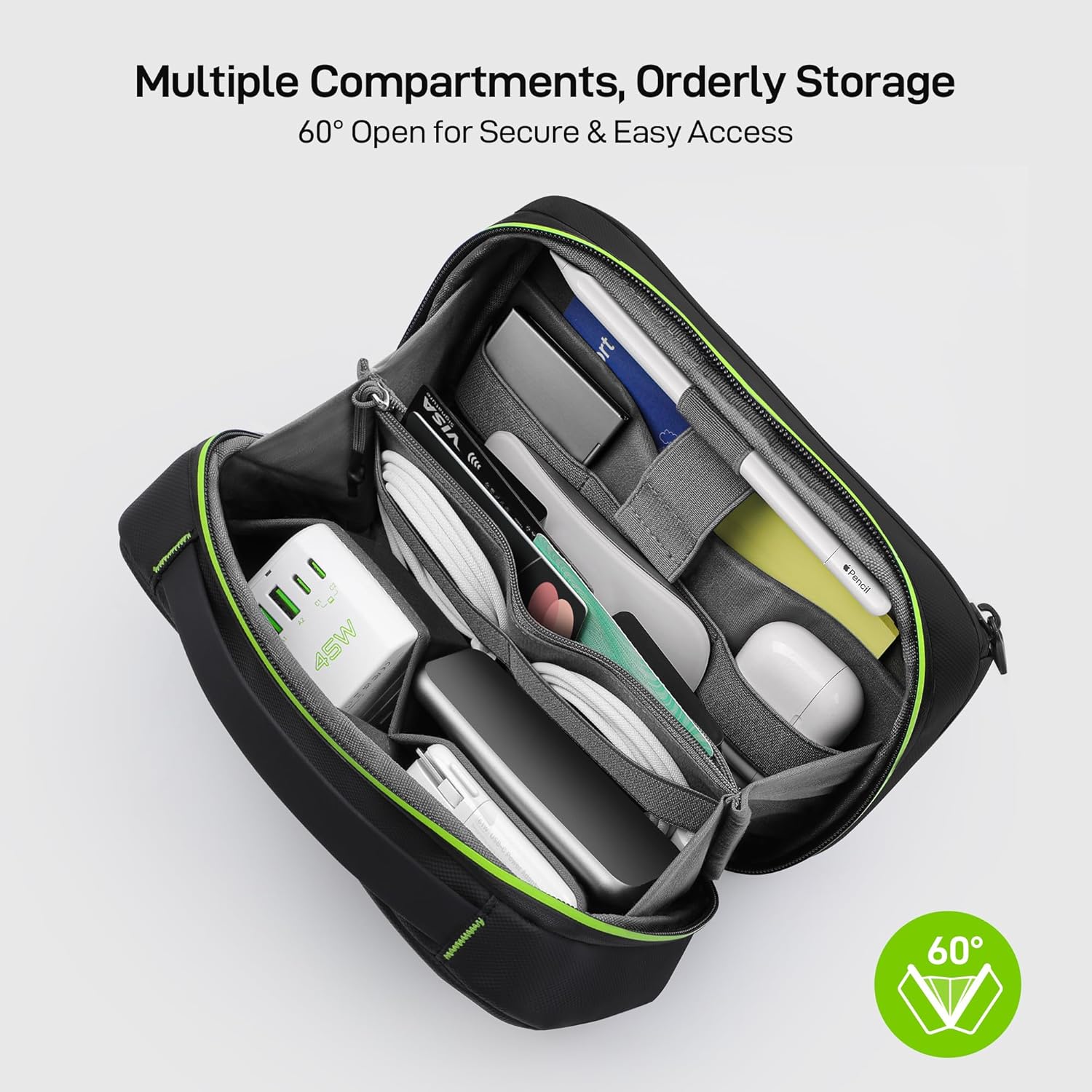 EPICKA Electronics Organizer Travel Case - Cable Organizer Bag for Travel Accessories, Tech Pouch for Cords, Charger, Adapter, Cables, Power Bank, Waterproof Storage Bag with Luggage Strap, Black